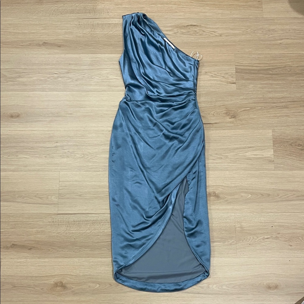 Chic One-Shoulder Dress in Slate Blue